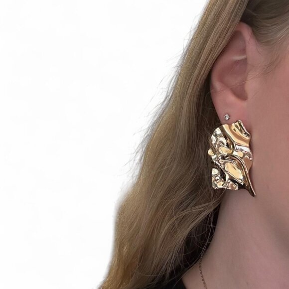 Gold Hammered Metal Stud Earrings - Picture 1 of 6